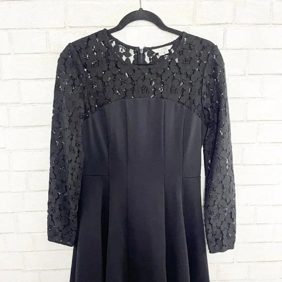 Boden Black Fit and Flare Midi Dress with Lace Sleeves Women's US Size 6 Regular - Picture 3 of 10